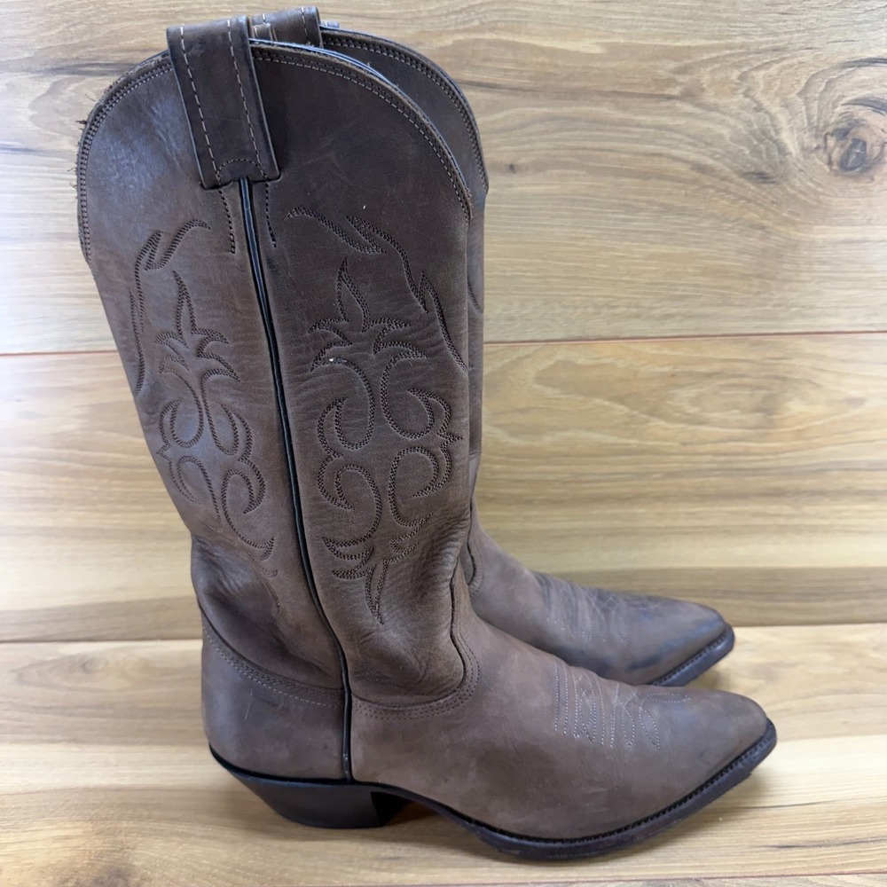 Nocona Wester Boots Mens 7.5 D Brown‎ Nubuck Pointed Toe Rodeo Ranch USA Made